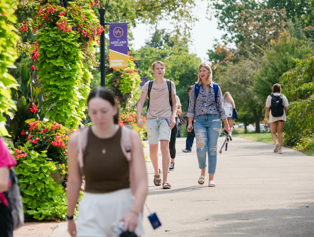 Students walking on Avenue of Eagles