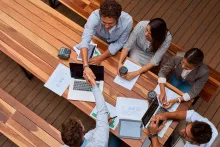 high angle shot of businesspeople shaking hands