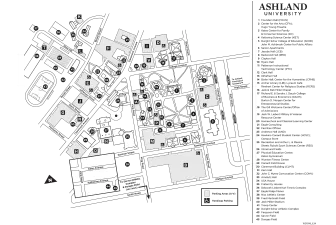 Lineart of Ashland University main campus with building locations