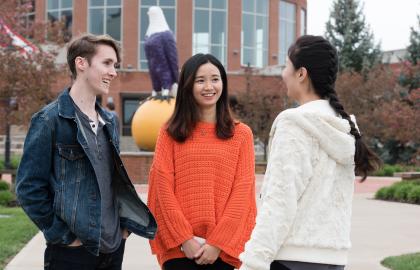 International students in front of the recreational center