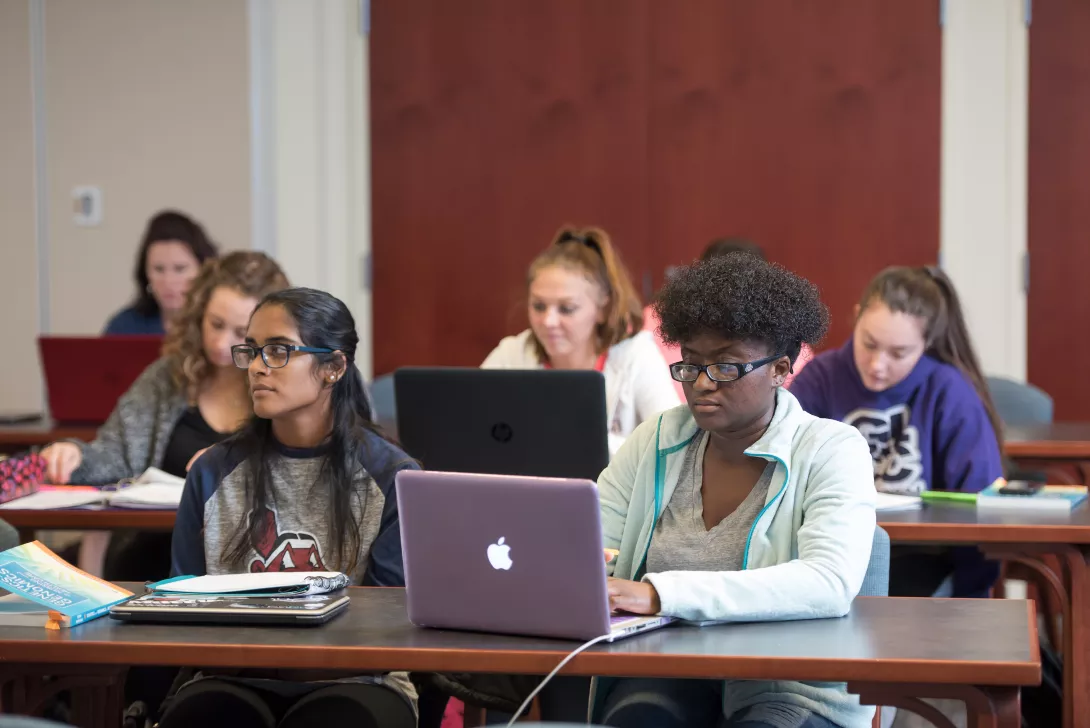 Students in classroom, on computers