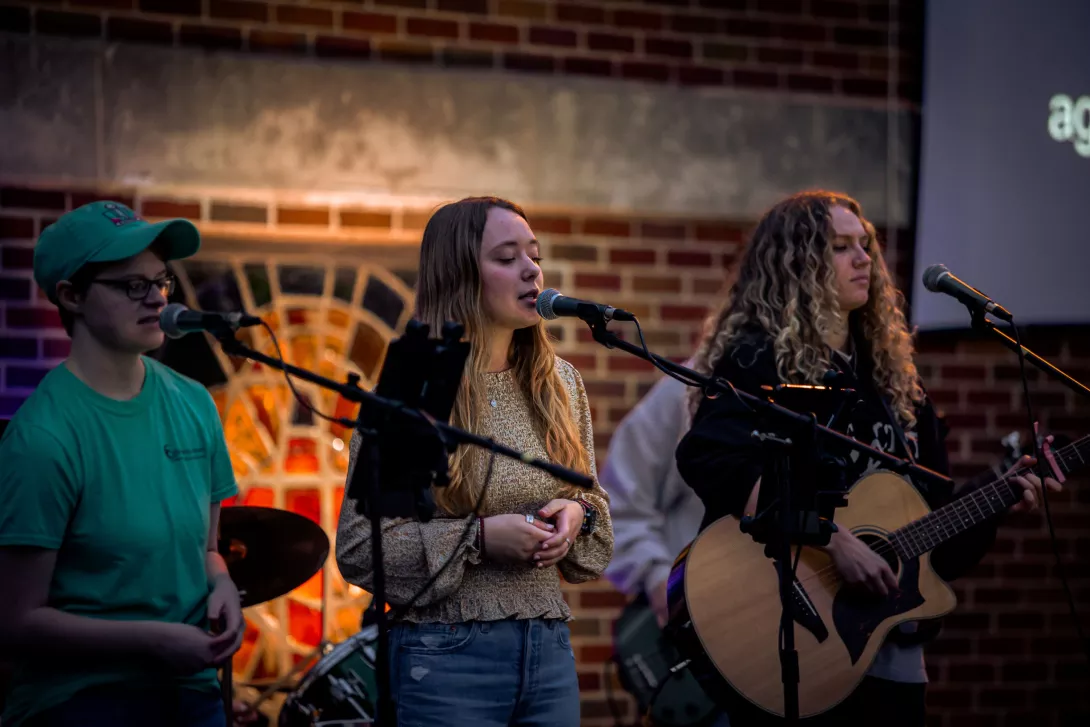 Students on worship team