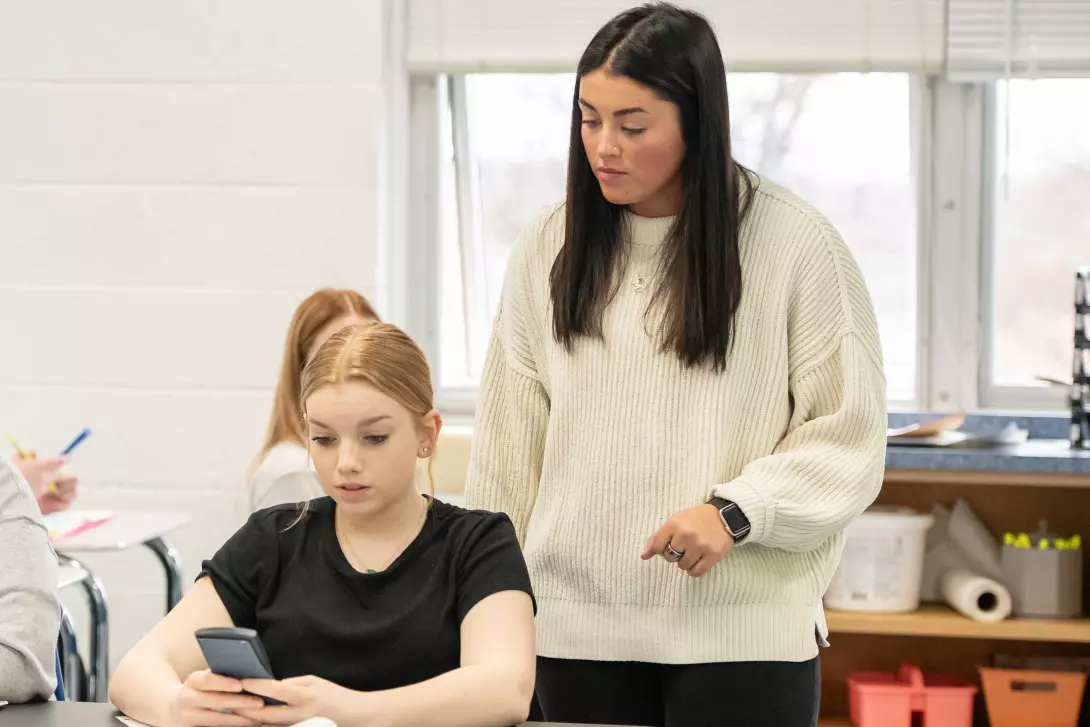 Student teacher in classroom