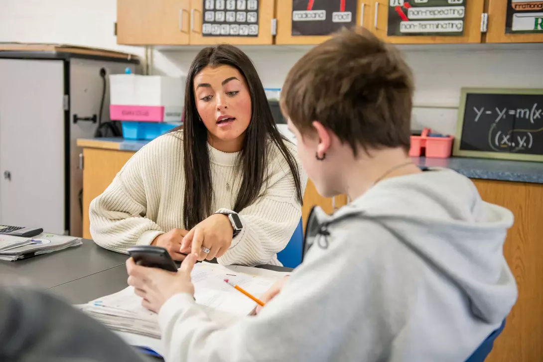 Student teacher in classroom