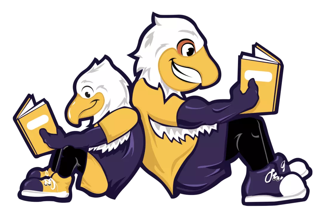 Eagle characters reading books